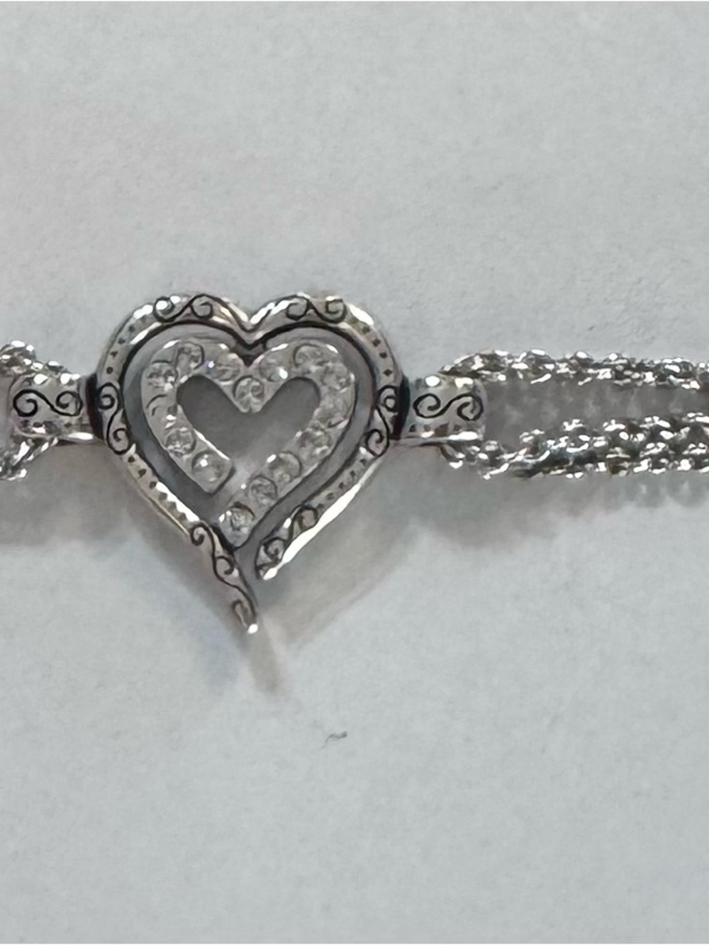 BRIGHTON Silver Heart Crystal Accent Women's Bracelet - Picture 2 of 5